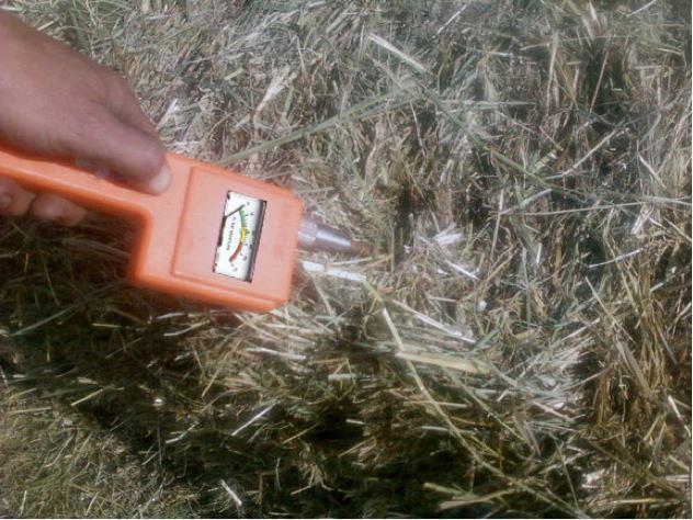 Moisture meter store for hay bales